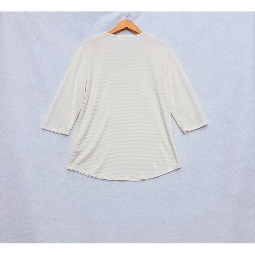 Segments Top L Ivory Modal Blend Knit 3/4 Sleeve V Neck Casual Ribbed Minimalist - Picture 2 of 8